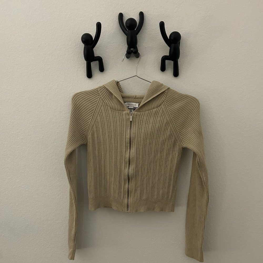 Topshop fleece cropped zip-up sweatshirt